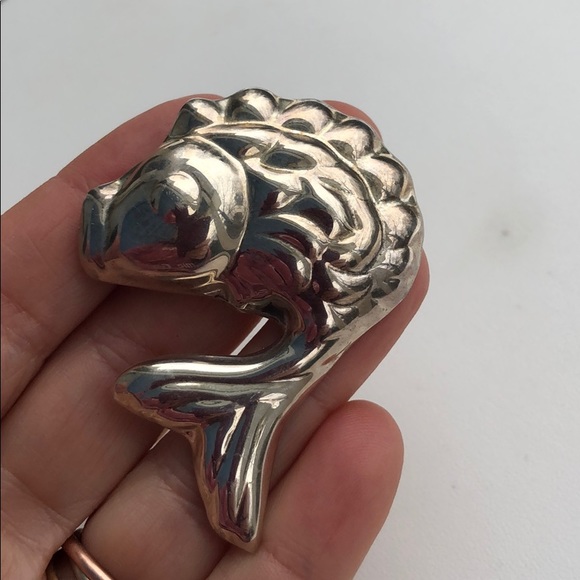 Puffy 80’s Sterling Silver Fish Pin-Pendant - Picture 5 of 8
